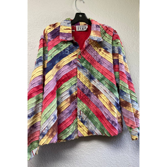 Keren Hart Ribbon Stitch Multicolor Cotton Jacket Shirt Size XL - Picture 1 of 4